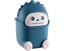 Schattige prullenbak van polypropyleen, schattige prullenbakken in de vorm van dieren, 15*14*23cm , bureau-prullenbak voor badkamers, keukens, kantoren, prullenbak voor kaptafel (blauw) - Tafelvuilnisemmer, tafelvuilnisemmer met deksel, met kanteldek