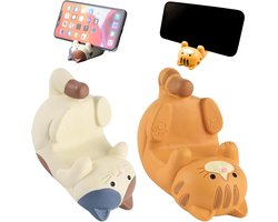 Schattige Telefoonhouder voor Tafel, Draagbare Telefoonstandaard voor Mobiele Apparaten, Oranje Kat Design, Perfect voor Thuis en Kantoor