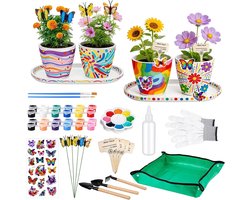 Schattige Tuinset met 4 Potten - Creatieve Bloemen Groeiset voor Kinderen, Perfect als Verjaardag of Pasen Cadeau