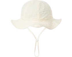 Schattige Vakantie Zonnehoed Linnen look - Off - White / Creme kleur | 3 – 18 Maanden | Baby – Kind | UV Werend | Elastiek – Licht Uitrekbaar | Strandhoedje - Zomer Accessoire | Voor op het strand of onderweg! | DH collection