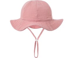 Schattige Vakantie Zonnehoed Linnen look - Oud Diep Rose / Roze | 3 – 18 Maanden - Katoen | Baby – Kind | UV Werend | Elastiek – Licht Uitrekbaar | Strandhoedje - Zomer Accessoire | Voor op het strand of onderweg! | DH collection