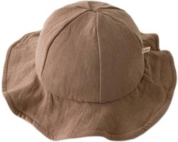 Schattige Vakantie Zonnehoed Linnen look - Roest / Mauve kleur - Katoen | 0 – 18 Maanden | Baby – Kind | UV Werend | Elastiek – Licht Uitrekbaar | Strandhoedje - Zomer Accessoire | Voor op het strand of onderweg! | DH Collection