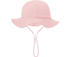 Schattige Vakantie Zonnehoed Linnen look - Rose / Roze / Pink | Katoen - 3 – 18 Maanden | Baby – Kind | UV Werend | Elastiek – Licht Uitrekbaar | Strandhoedje - Zomer Accessoire | Voor op het strand of onderweg! | DH Collection