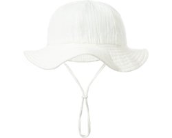 Schattige Vakantie Zonnehoed Linnen look - Wit Katoen | 3 – 18 Maanden | Baby – Kind | UV Werend | Elastiek – Licht Uitrekbaar | Strandhoedje - Zomer Accessoire | Voor op het strand of onderweg! | DH collection