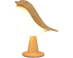 Schattige vogellamp - Oplaadbare tafellamp - Sfeervolle bedlamp - Nachtlampje voor kinderen -6W - Touchschakelaar - Dimfunctie op drie niveaus - Geschikt voor slaapkamer, woonkamer en nachtkastje - Houtkleur