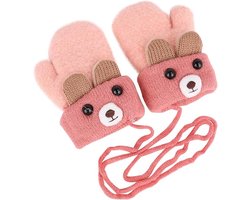 Schattige wanten voor baby's en peuters - geschikt voor zowel jongens als meisjes - warm voor de winter - trekkoord - fleece voering - 12*7cm -Roze