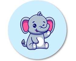 Schattige Zwaaiende Cartoon Olifant - Muurcirkel Forex 70cm | Wandcirkel voor binnen - Dieren - Kinderen - Kinderkamer