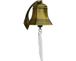 Scheepsbel Van Antiek Messing - Inclusief Houder En Bandjes - Nautische Wanddecoratie - Retro Maritiem Design - 15 Cm - Voor Woonkamer - Hal - Boot - Muurdecoratie Met Geluid
