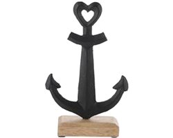 Scheep/schip anker beeld - 11 x 17 cm - maritieme home decoraties - aluminium/hout - Woonstijl maritiem - Strand/zee woonaccessoires