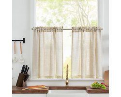 Scheibengardinen modern Bistrogardinen set van 2 Keukengordijnen Keukengordynen Raamgordijnen, H65xB60 cm Keukengordijnen Landhuisstijl Linnenlook Woonkamer Lichtfiltering Gordijnen Kort Beige