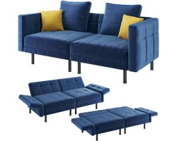 Scheidbare bank met slaapfunctie, slaapbank, 2-zits, van fluweel, slaapbank met 4 kussens, 170 x 80 x 72,5 cm, multifunctionele slaapstoel voor woonkamer/slaapkamer/logeerkamer, blauw