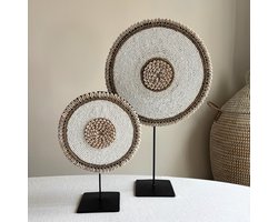 Schelpen Ornament op voet Wit Ø20cm - Decoratie op Standaard - Bohemian - Ibiza stijl