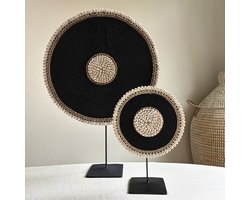 Schelpen Ornament op voet Zwart Ø30cm - Decoratie op Standaard - Bohemian - Ibiza stijl