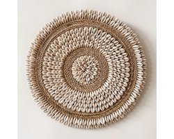 Schelpen Wanddecoratie Ø30cm - wandbord Bali - wanddecoratie rond - muurdecoratie bohemian - Ibiza stijl - Boho
