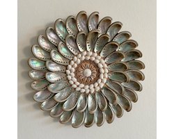 Schelpen Wanddecoratie Ø33cm - wandbord Bali - wanddecoratie rond - muurdecoratie bohemian - Ibiza stijl - Boho
