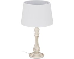 schemerlamp landelijk - E14 fitting - stof en hout - 47 x 27 cm - wit