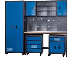 Scheppach Werkplaats Inrichting GWS08 – Complete Werkplaatsset met Werkbank, Gereedschapswand, Opbergkasten & Ladekasten – Garage en Werkplaats – 236 cm Breed