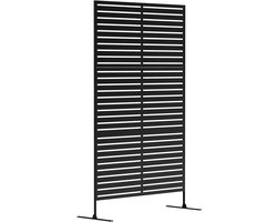 Scherm ruimte decoratieve scheidingswand 122x45x198cm zwart vrijstaand lamellenstructuur stevig duurzaam metalen frame wind- en regenbestendige buitenscheiding klimplanten klimsysteem geschikt voor tuin balkon en terras zone-indeling