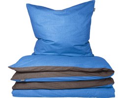 Schiesser Dekbedovertrek - 100% katoen renforce - Beddengoed set met overtrek 135 x 200 cm en kussensloop 80 x 80 cm - Tweezijdig - Doubleface Blauw/Antraciet