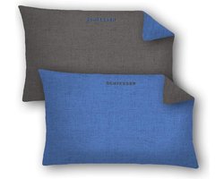 Schiesser Kussensloop - 100% katoen renforcé - Set van 2 kussenhoezen 40 x 80 cm - Tweezijdig - Doubleface Blauw/Antraciet