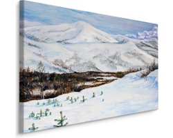 Schilderij - Berglandschap met Sneeuw, Premium Print op canvas