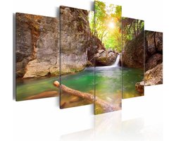 Schilderij - Bergmeer III, Groen/Bruin, 5luik , premium print op canvas