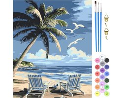 schilderij op nummer Strand verf op nummer, stoelen schilderen op nummer kit op canvas, doe-het-zelf olieverfschilderij kits voor cadeau thuis, 57 x 47 x 0,1 centimeter