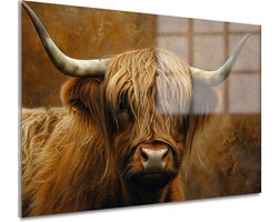 Schilderij Schotse Hooglander - Moderne wanddecoratie - Dieren - Glasschilderijen - Slaapkamer decoratie - Woonkamer accessoires - Acrylglas 150x100 cm