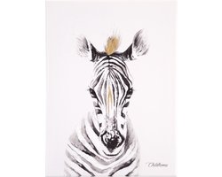 Schilderij - Zebra + Goud - 30x40 Cm