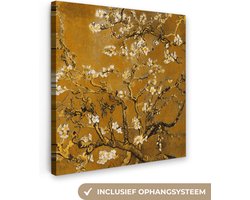 Schilderijen op canvas - Amandelbloesem goud 90x90 - Kamer decoratie accessoires - Vincent van Gogh schilderij woonkamer - Wanddecoratie slaapkamer - Muurdecoratie keuken - Wanddoek oude meesters - Woondecoratie huis - Woonaccessoires
