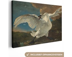 Schilderijen op canvas - De bedreigde zwaan 120x80 - Kamer decoratie accessoires - Jan Asselijn schilderij woonkamer - Wanddecoratie slaapkamer - Oude meesters muurdecoratie keuken - Wanddoek interieur binnen - Woondecoratie huis