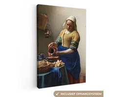 Schilderijen op canvas - Het melkmeisje 90x140 - Kamer decoratie accessoires - Johannes Vermeer schilderij woonkamer - Wanddecoratie slaapkamer - Muurdecoratie keuken - Wanddoek oude meesters interieur - Woondecoratie huis - Woonaccessoires