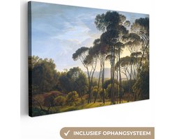 Schilderijen op canvas - Italiaans landschap met parasoldennen 90x60 - Kamer decoratie accessoires - Hendrik Voogd schilderij woonkamer - Wanddecoratie slaapkamer - Muurdecoratie keuken - Wanddoek oude meesters - Woondecoratie huis