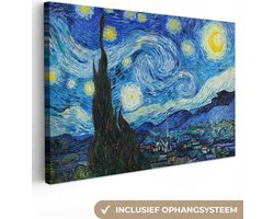 Schilderijen op canvas - Sterrennacht 60x40 - Kamer decoratie accessoires - Schilderij starry night woonkamer - Oude meesters wanddecoratie slaapkamer - Muurdecoratie keuken - Wanddoek Vincent van Gogh - Woondecoratie - Woonaccessoires