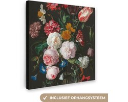Schilderijen op canvas - Stilleven met bloemen Jan Davidsz. de Heem 90x90 - Kamer decoratie accessoires - Schilderij oude meesters woonkamer - Wanddecoratie slaapkamer - Muurdecoratie keuken - Wanddoek interieur - Woondecoratie huis