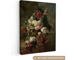 Schilderijen op canvas - Stilleven met bloemen oude meesters 120x160 - Kamer decoratie accessoires - Harmanus Uppink schilderij woonkamer - Wanddecoratie slaapkamer kunst - Muurdecoratie keuken - Wanddoek interieur - Woondecoratie huis