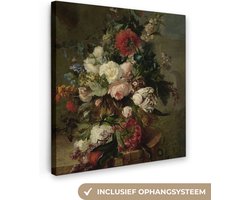 Schilderijen op canvas - Stilleven met bloemen oude meesters 20x20 - Kamer decoratie accessoires - Harmanus Uppink schilderij woonkamer - Wanddecoratie slaapkamer kunst - Muurdecoratie keuken - Wanddoek interieur - Woondecoratie huis
