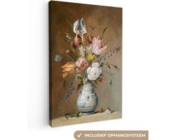 Schilderijen op canvas - Stilleven met bloemen oude meesters 80x120 - Kamer decoratie accessoires - Balthasar van der Ast schilderij woonkamer - Wanddecoratie slaapkamer - Muurdecoratie keuken - Wanddoek interieur - Woondecoratie huis