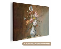 Schilderijen op canvas - Stilleven met bloemen oude meesters 80x60 - Kamer decoratie accessoires - Balthasar van der Ast schilderij woonkamer - Wanddecoratie slaapkamer - Muurdecoratie keuken - Wanddoek interieur - Woondecoratie huis