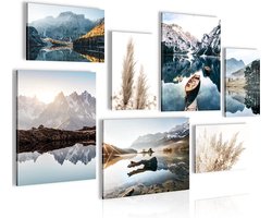 Schilderijen Set - KLAAR OM OP TE HANGEN - Foto Muur - Meer Bergen Blauw - 7 Delen - N003671a