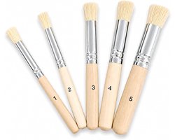 Schilderpenselen, set van 5 ronde stencilkwasten met houten handvat, verfkwasten met natuurlijke haren voor acrylverf, krijtverf, aquarelverf, textiel, muren en meubels