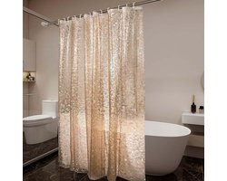 Schimmelwerend douchegordijn 150 x 180 cm, transparant met 3D-patroon, waterdicht EVA-plastic douchegordijn voor badkuip met ringen,3D koffiekleurige kiezels,B150*H180cm