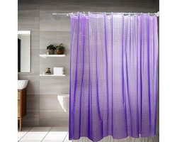Schimmelwerend douchegordijn 150 x 180 cm, transparant met 3D-patroon, waterdicht EVA-plastic douchegordijn voor badkuip met ringen,3D Paarse Kattenoog,B150*H180cm