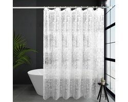 Schimmelwerend douchegordijn 150 x 180 cm, transparant met 3D-patroon, waterdicht EVA-plastic douchegordijn voor badkuip met ringen,3D-vierkant,B150*H180cm
