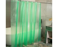 Schimmelwerend douchegordijn 80 x 180 cm, transparant met 3D-patroon, waterdicht EVA-plastic douchegordijn voor badkuip met ringen,3D Groene Kattenoog,B80*H180cm