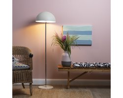 Schitterende paddestoel vloerlamp met travertijn voet, 150 x 40 cm, 1 x E27, chroom/beige. Paddenstoel vloerlamp met travertijn voet, 150 x 40 cm, 1 x E27, chroom/beige.