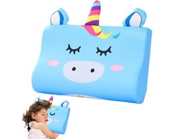Schlummerkids Kussen, 45 x 27 cm sluimerkids, schattige dieren, kinderkussen, memory, ademend, comfortkussen, schuim, ergonomisch, voor kinderkussens vanaf 3 jaar (blauwe eenhoorn)
