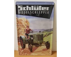 Schlüter Dieselschlepper tractor reclamebord van metaal 30 x 20 cm GEBOLD EN MET RELIEF METALEN-WANDBORD- RECLAMEBORD - MUURPLAAT - VINTAGE - RETRO - HORECA- WANDDECORATIE -TEKSTBORD - DECORATIEBORD - RECLAMEPLAAT - WANDPLAAT - NOSTALGIE -CAFE- BAR