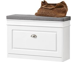 Schoenbank en schoenenkast met gecapitonneerde zitting en bekleding - 75x24x51 cm - Wit