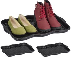 schoenen lekbak - set van 3 - 3 x 48 x 34 cm - kunststof - voor 2 paar - zwart